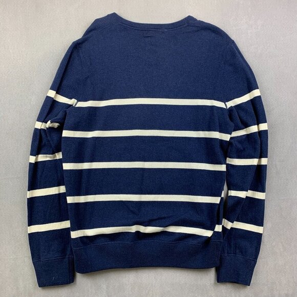 Gap Mens Sweater Large Blue White Striped V-Neck Long Sleeve 100% Cotton Preppy - Picture 7 of 7